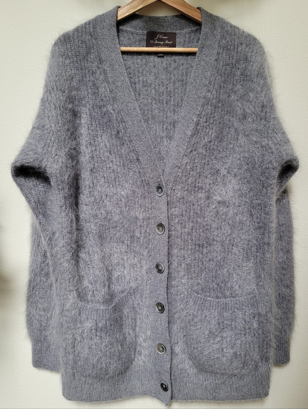 J. Crew 100% Brushed Cashmere Spring Street Oversized V-neck Cardigan, Gray - Picture 3 of 16